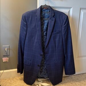 Tallia Orange Blue and white windowpane suit with two pair of pants